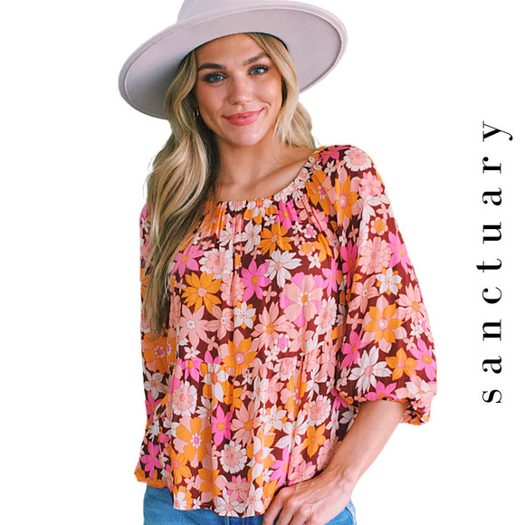 Sanctuary NWT Spring Summer Dainty Floral Print Seashore Peasant Blouse XS - Picture 1 of 11